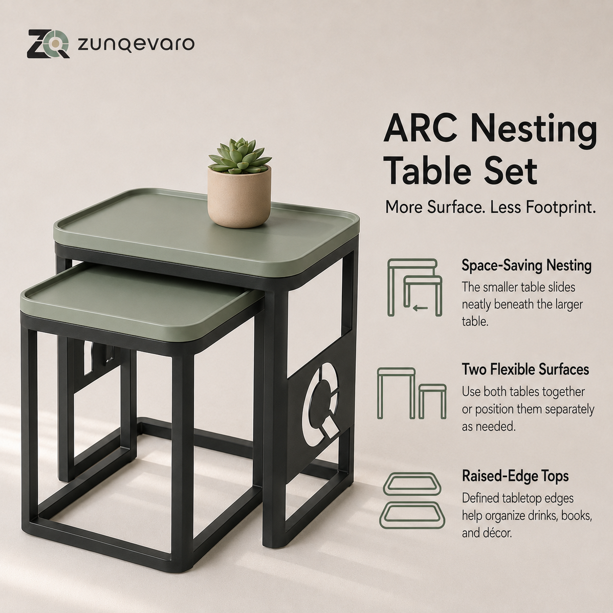 ZUNQEVARO ARC 3-Piece Stackable Outdoor Stool Set, Metal Frame Backless Patio Seats with Carry Handles for Balcony, Porch and Small Spaces