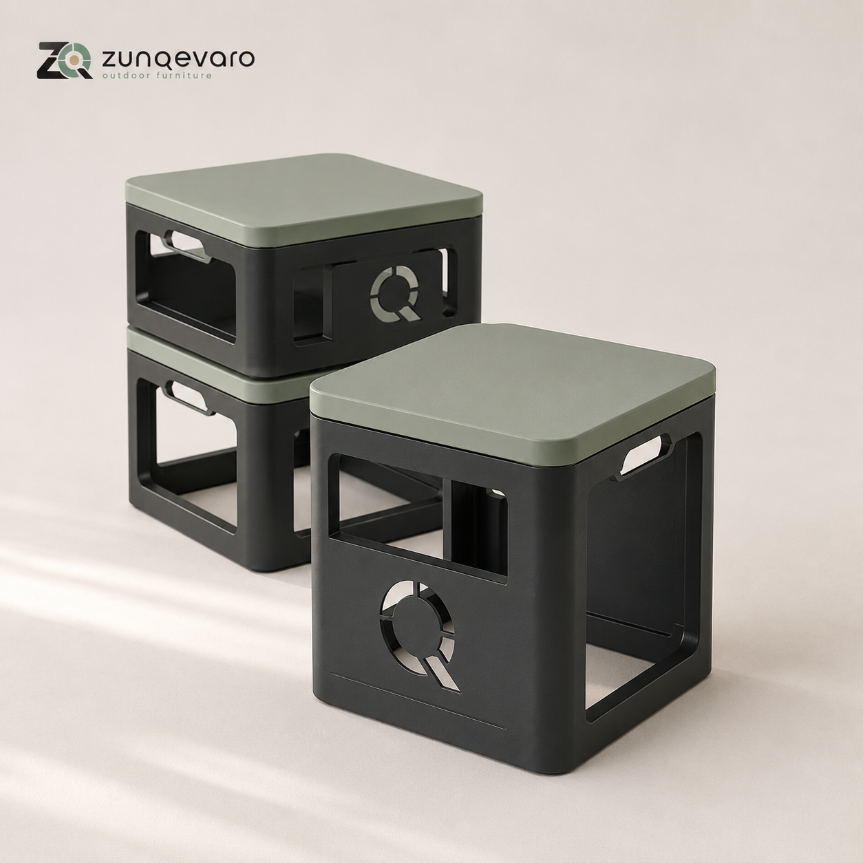 ZUNQEVARO ARC 3-Piece Stackable Outdoor Stool Set, Metal Frame Backless Patio Seats with Carry Handles for Balcony, Porch and Small Spaces