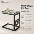 ZUNQEVARO ARC C-Shaped Outdoor Side Table, Metal Frame Patio Drink Table with Raised-Edge Top for Balcony, Porch, Deck and Small Spaces