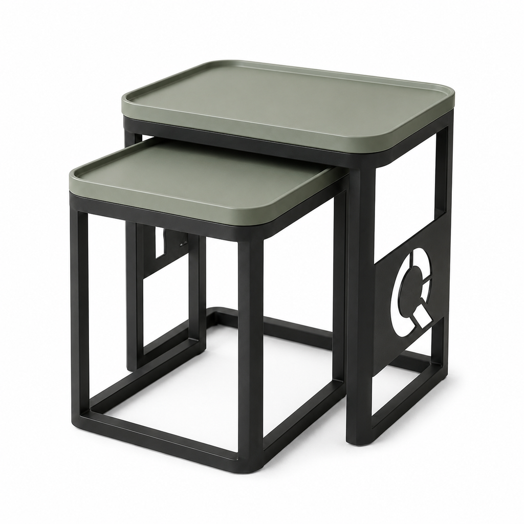 ZUNQEVARO ARC 2-Piece Nesting Outdoor Side Table Set, Metal Frame Patio Accent Tables with Raised-Edge Tops for Balcony, Porch and Deck