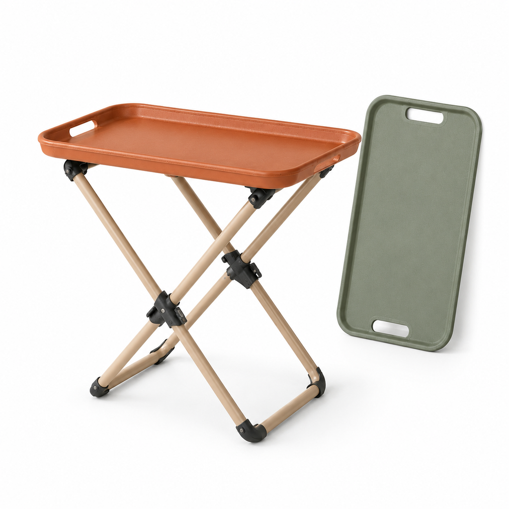 ZUNQEVARO TerraFold Folding Outdoor Tray Table with Tubular Metal Frame and Removable Serving Trays for Camping, Patio, Balcony and Picnics