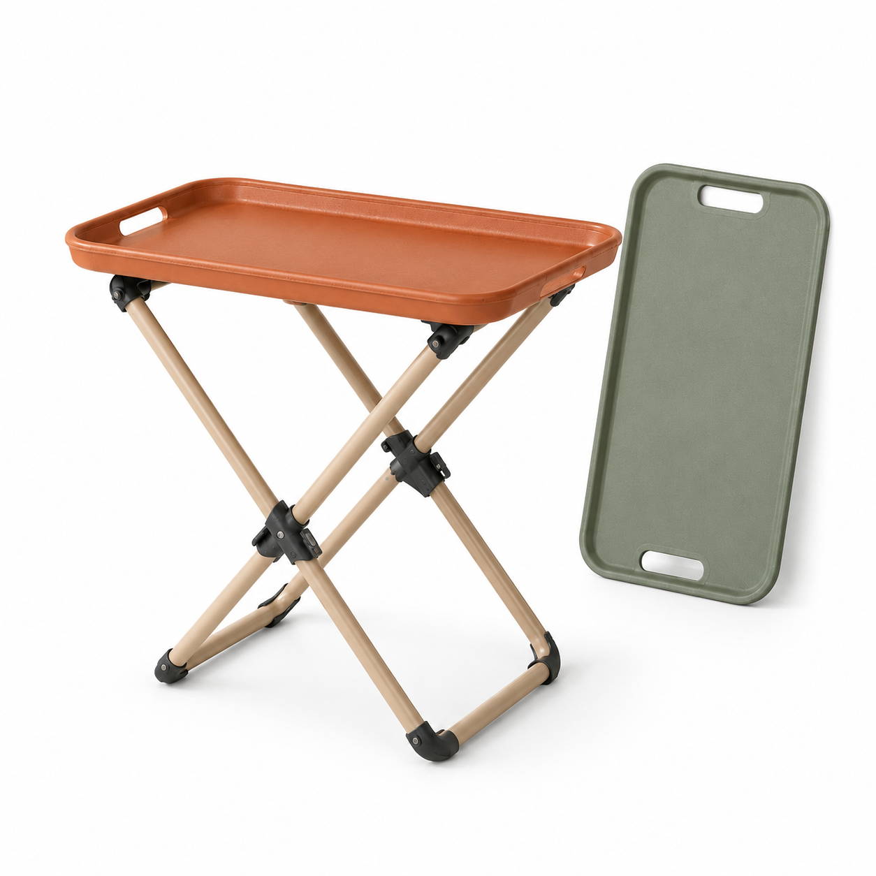 ZUNQEVARO TerraFold Folding Outdoor Tray Table with Tubular Metal Frame and Removable Serving Trays for Camping, Patio, Balcony and Picnics