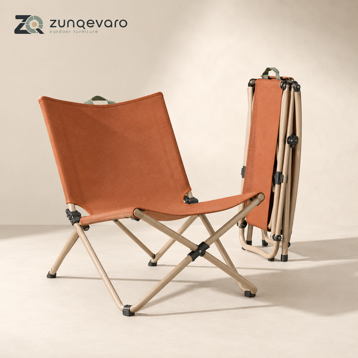 ZUNQEVARO TerraFold Folding Outdoor Lounge Chair, Fabric Sling Seat with Tubular Metal Frame and Carry Handle for Camping, Patio, Beach and Deck