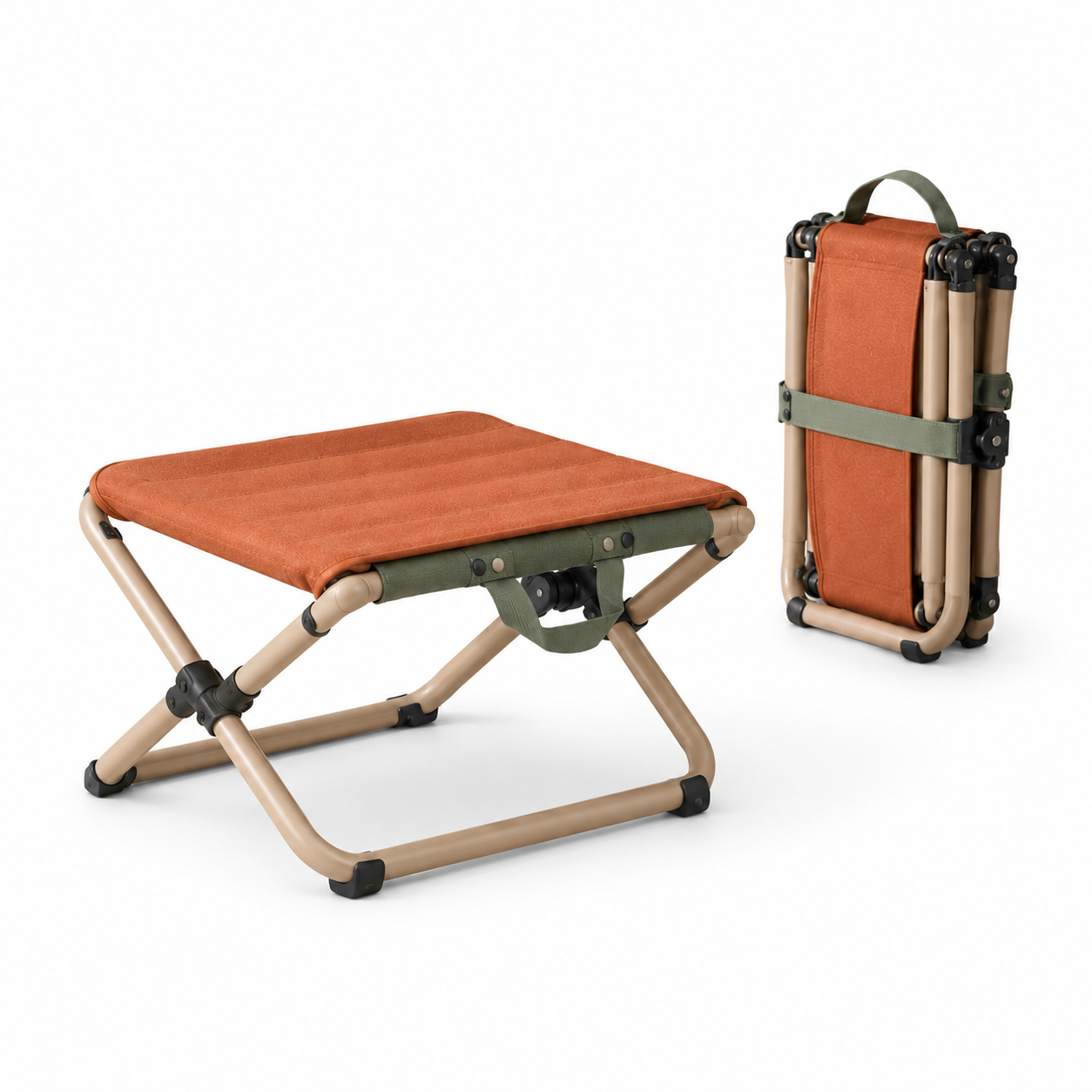 ZUNQEVARO TerraFold Folding Outdoor Ottoman, Fabric Footrest with Tubular Metal Frame, Carry Handle and Compact Storage for Camping, Patio and Deck