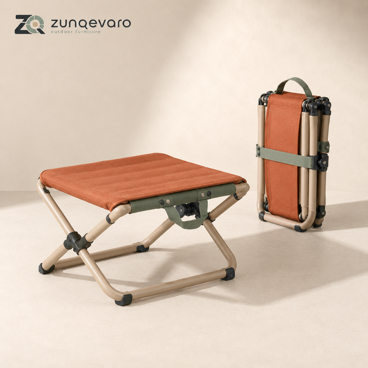 ZUNQEVARO TerraFold Folding Outdoor Ottoman, Fabric Footrest with Tubular Metal Frame, Carry Handle and Compact Storage for Camping, Patio and Deck