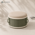 ZUNQEVARO LOOP Round Outdoor Ottoman with Woven Rope Base, Cushioned Seat, Side Handles and Compact Profile for Balconies, Patios and Porches