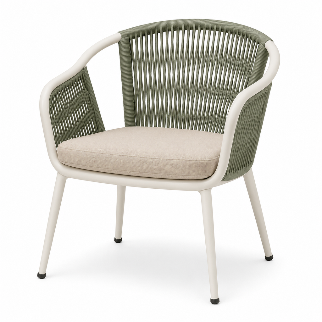ZUNQEVARO LOOP Outdoor Patio Armchair with Woven Rope Back, Tubular Frame and Seat Cushion for Balcony, Porch, Deck and Garden Seating