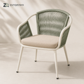 ZUNQEVARO LOOP Outdoor Patio Armchair with Woven Rope Back, Tubular Frame and Seat Cushion for Balcony, Porch, Deck and Garden Seating